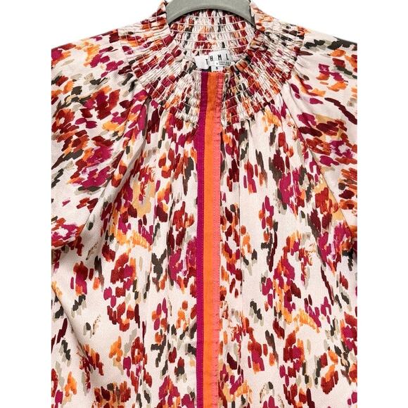 THML Ruffle Sleeve Flower Print Top Fall Colorblock Stripe Detail Smocking S - Picture 4 of 7